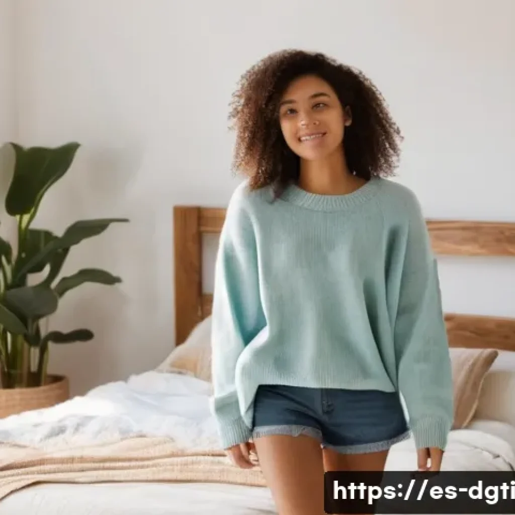 미니멀한 디지털 라이프를 위한 앱 추천 - **Prompt:** A young woman in her early 20s stands in a sunlit, minimalist bedroom. She wears a comfo...