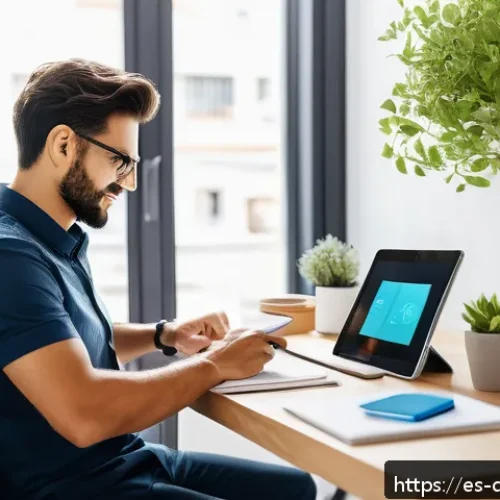 Home 31 미니멀리즘을 응용한 온라인 비즈니스 전략 - A modern digital entrepreneur in a bright home office, organizing a weekly planner with color-coded ...